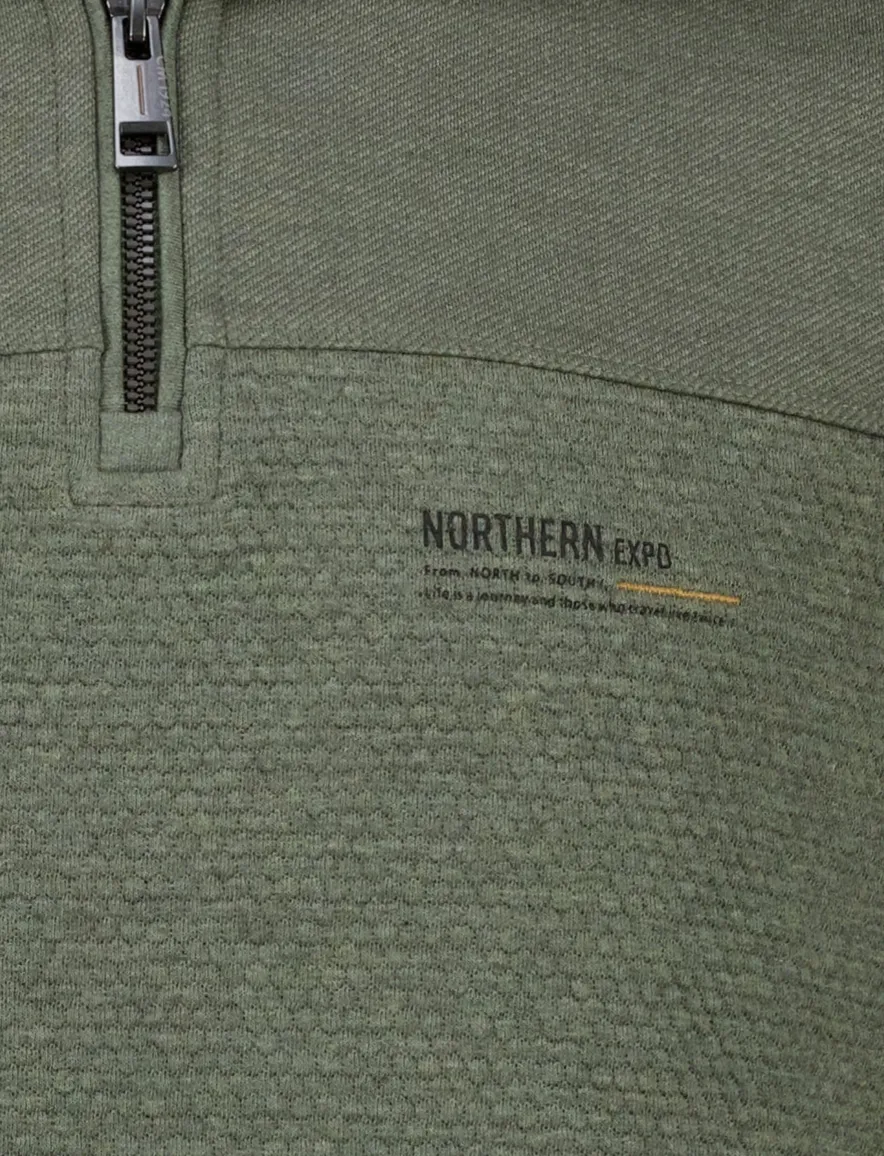 Casa Moda trui groen effen half zip