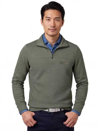 Casa Moda Casa Moda trui groen effen half zip