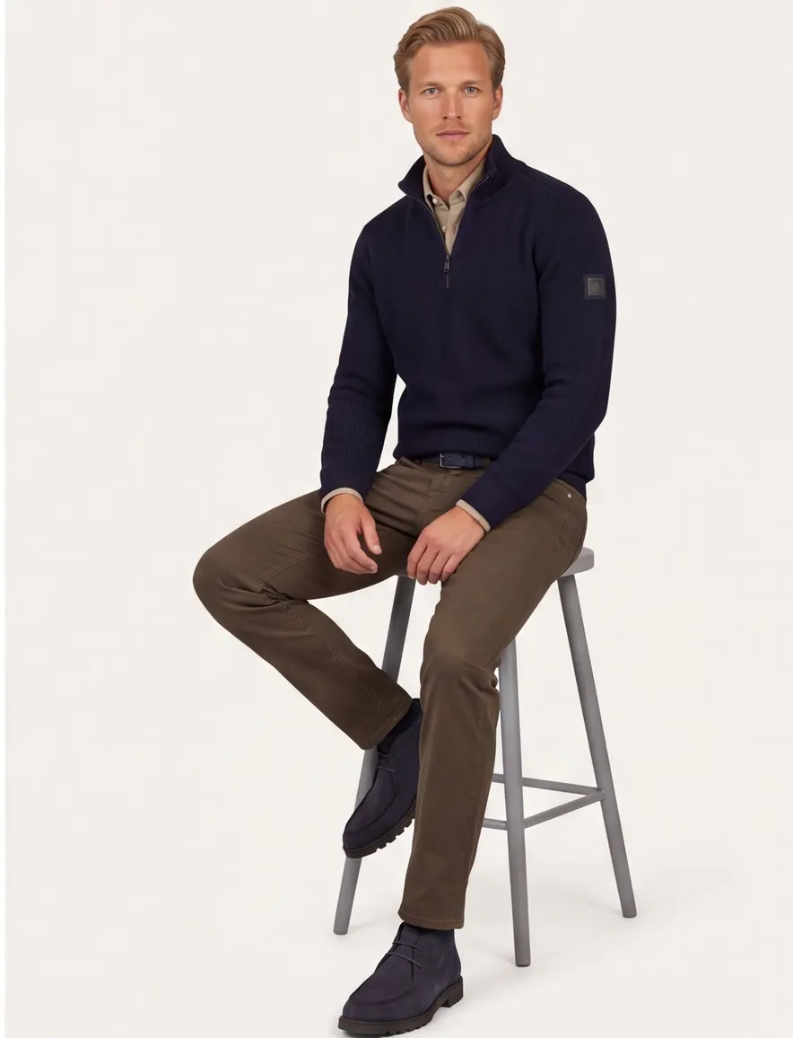 Casa Moda trui donkerblauw half zip