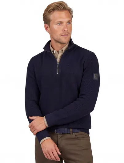 Casa Moda trui Casa Moda donkerblauw effen half zip