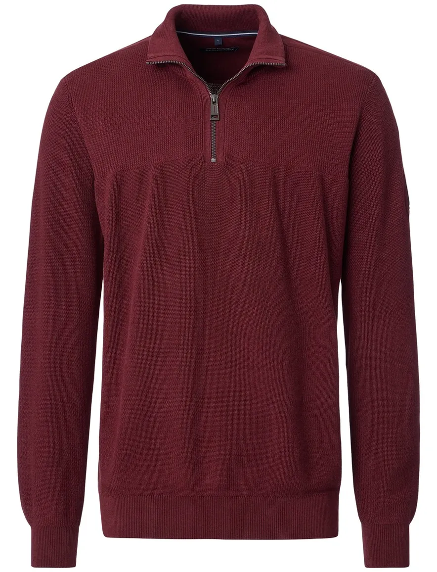 Casa Moda bordeaux half-zip trui effen