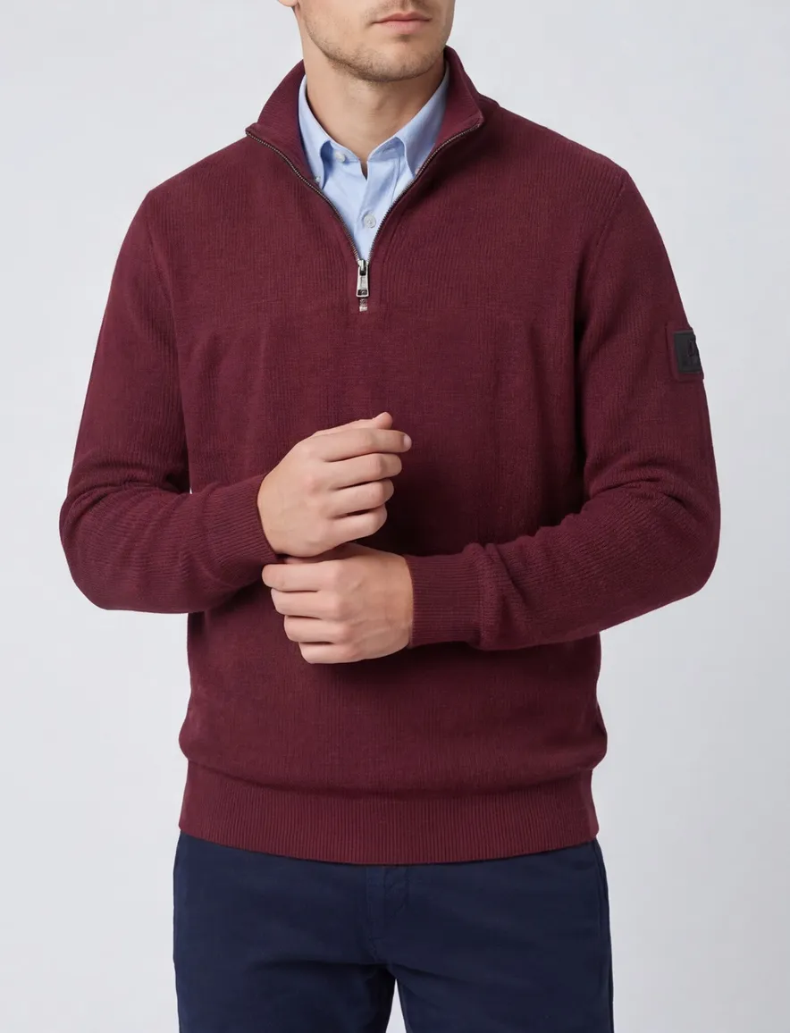 Casa Moda bordeaux half-zip trui effen