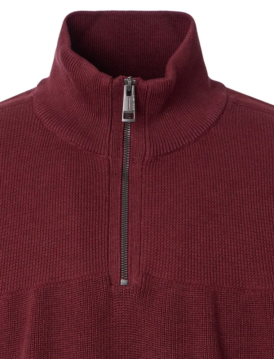 Casa Moda bordeaux half-zip trui effen