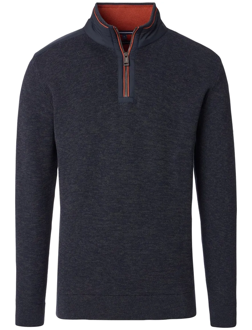 Casa Moda donkerblauw half-zip trui gemêleerd