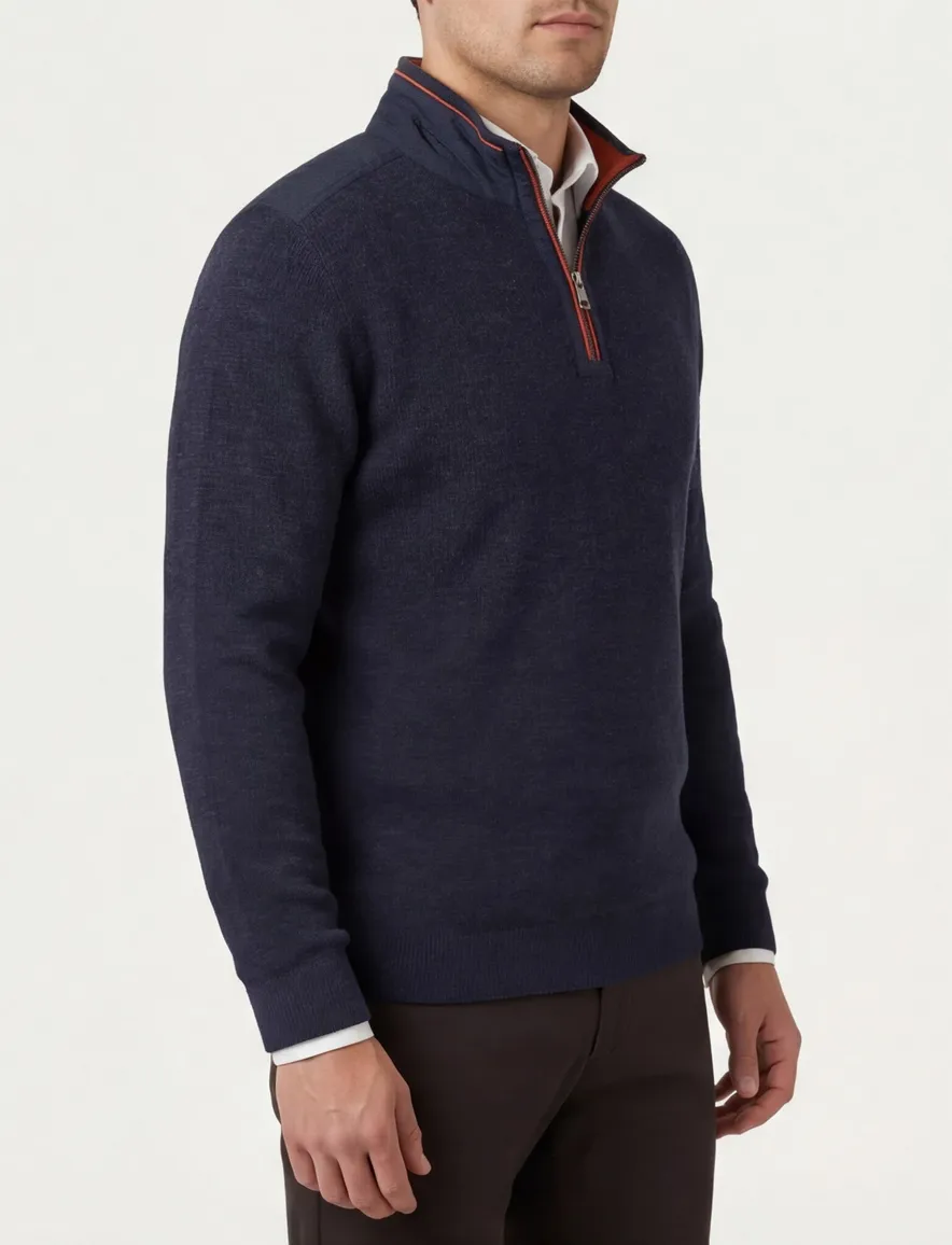 Casa Moda donkerblauw half-zip trui gemêleerd