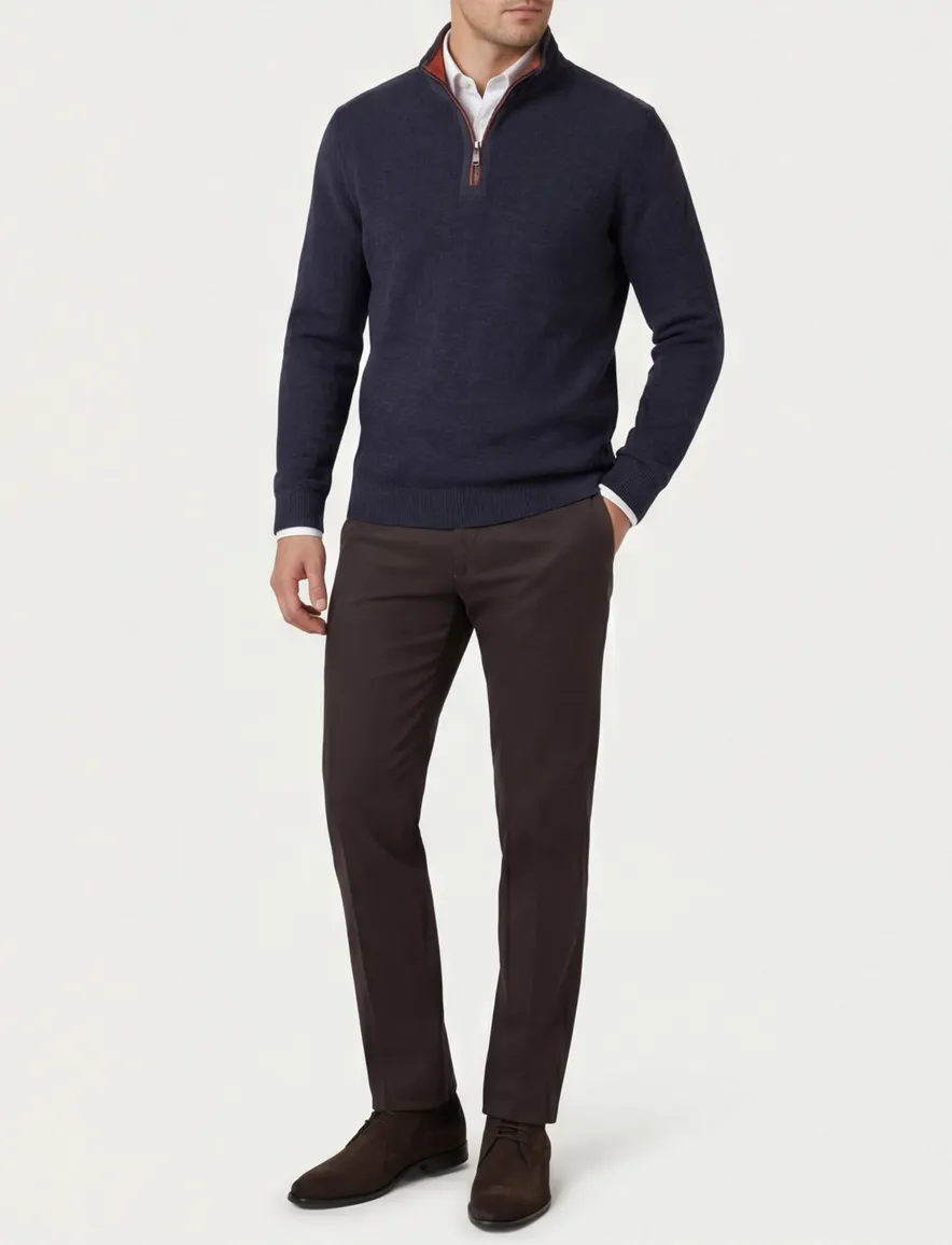 Casa Moda donkerblauw half-zip trui gemêleerd