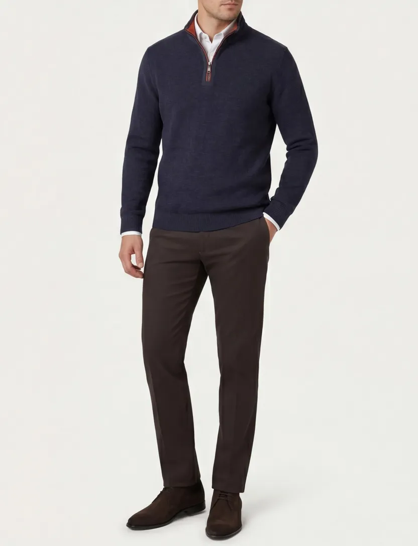 Casa Moda donkerblauw half-zip trui katoen
