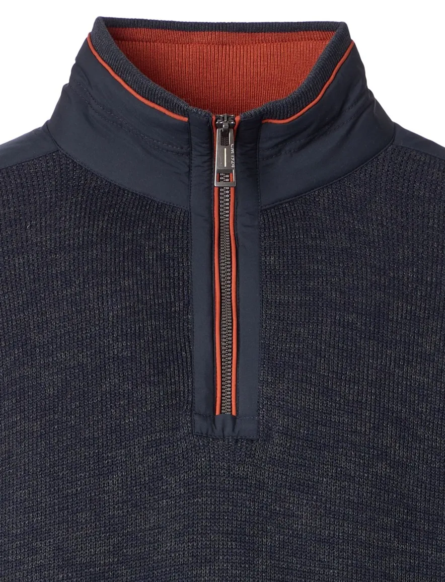 Casa Moda donkerblauw half-zip trui gemêleerd