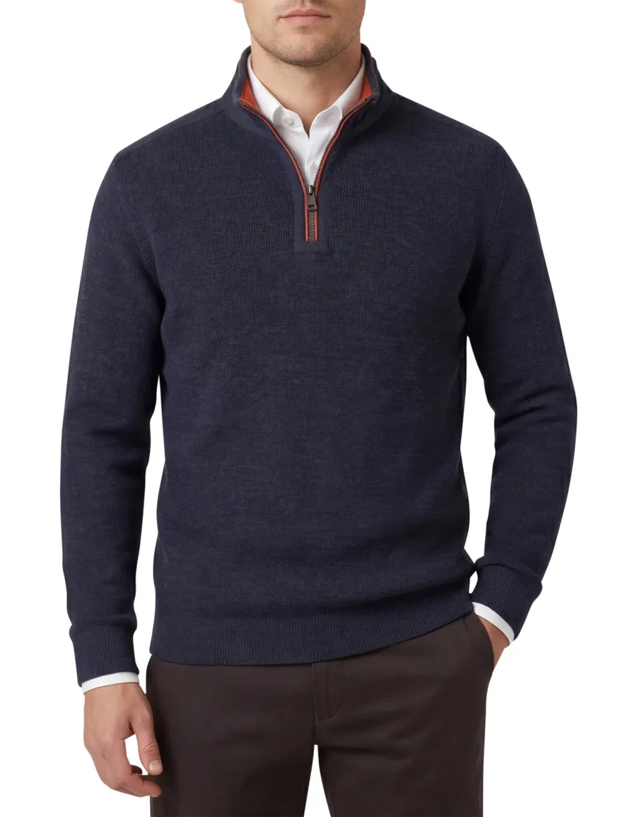 Casa Moda donkerblauw half-zip trui gemêleerd