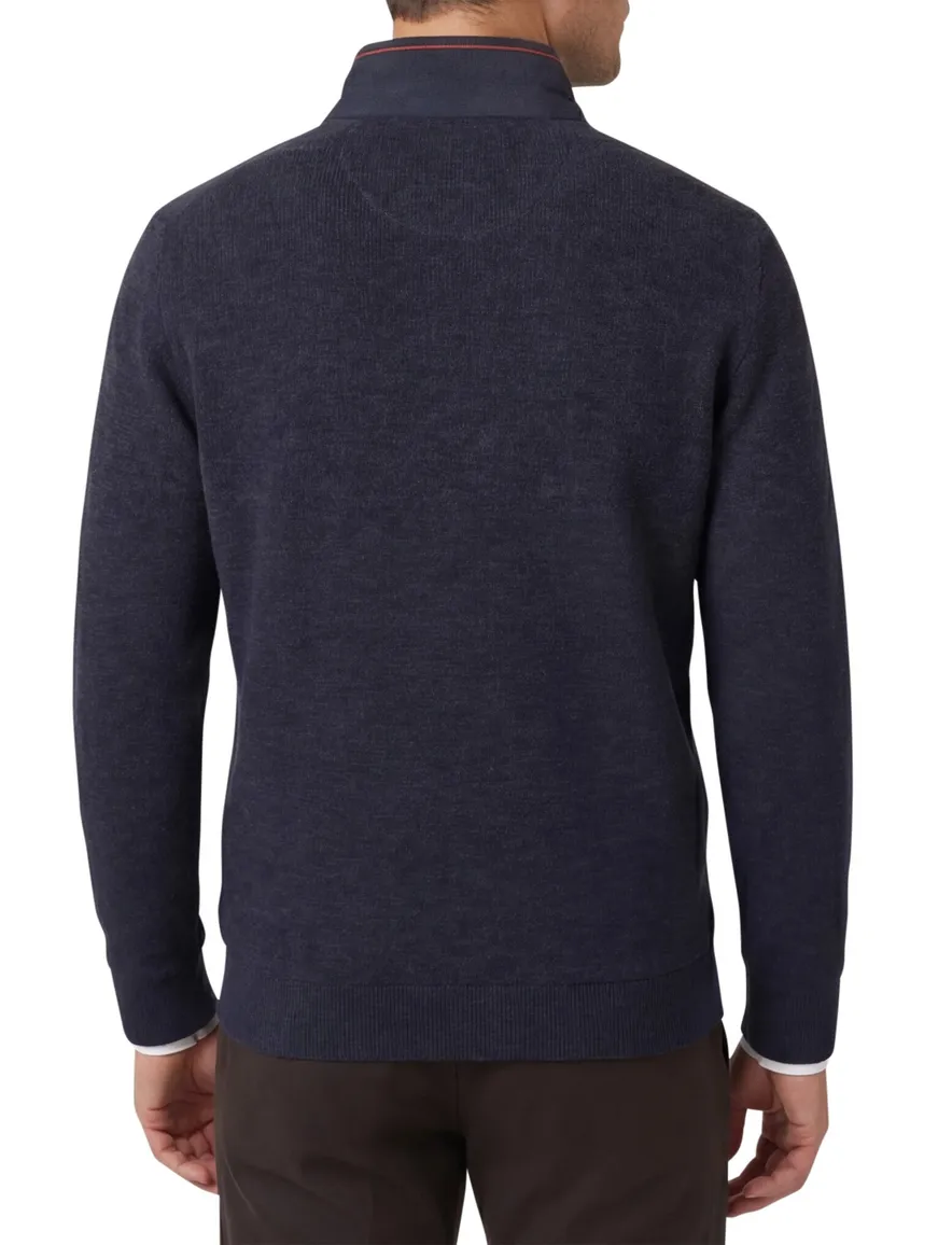 Casa Moda donkerblauw half-zip trui gemêleerd
