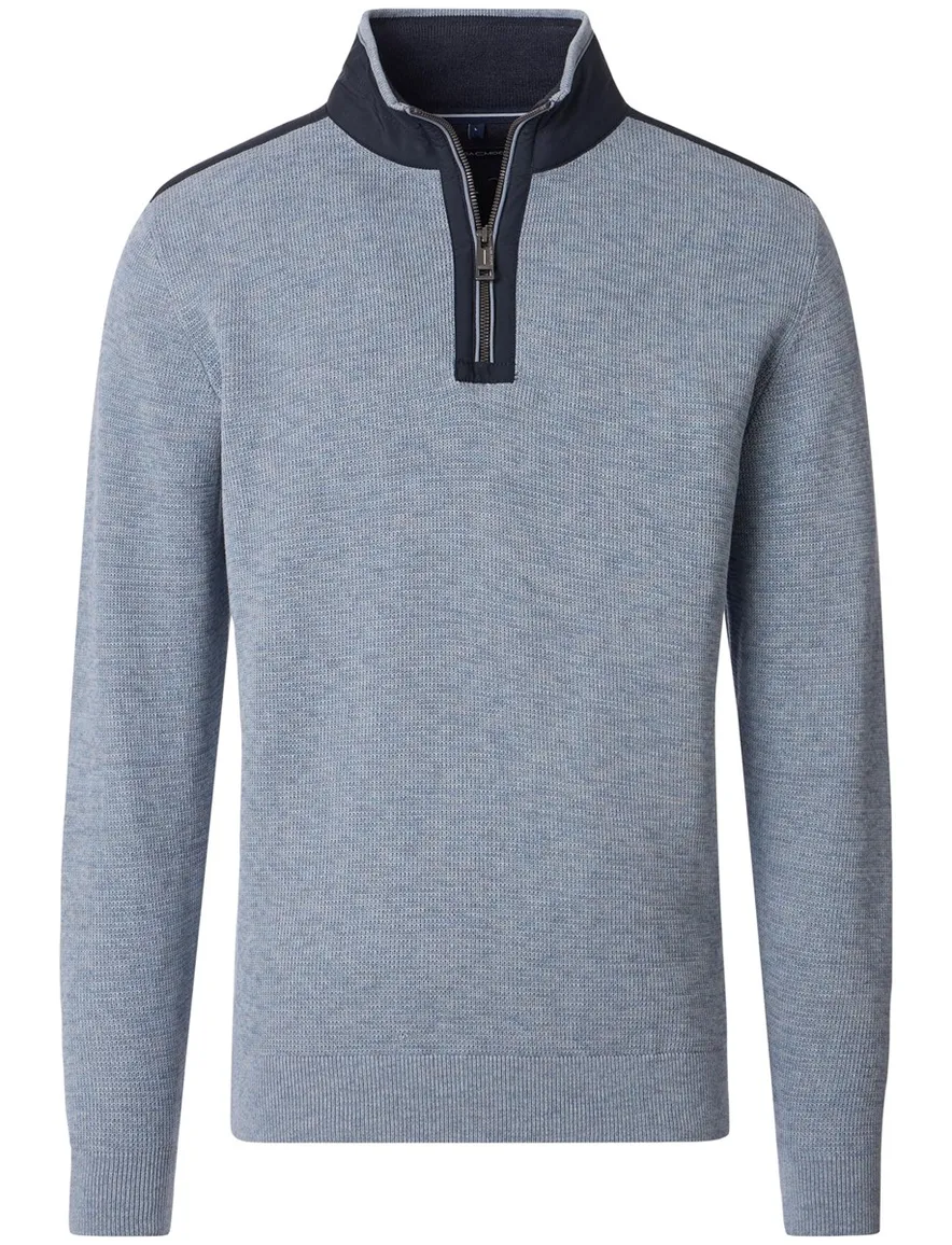 Casa Moda blauw half-zip trui gemêleerd