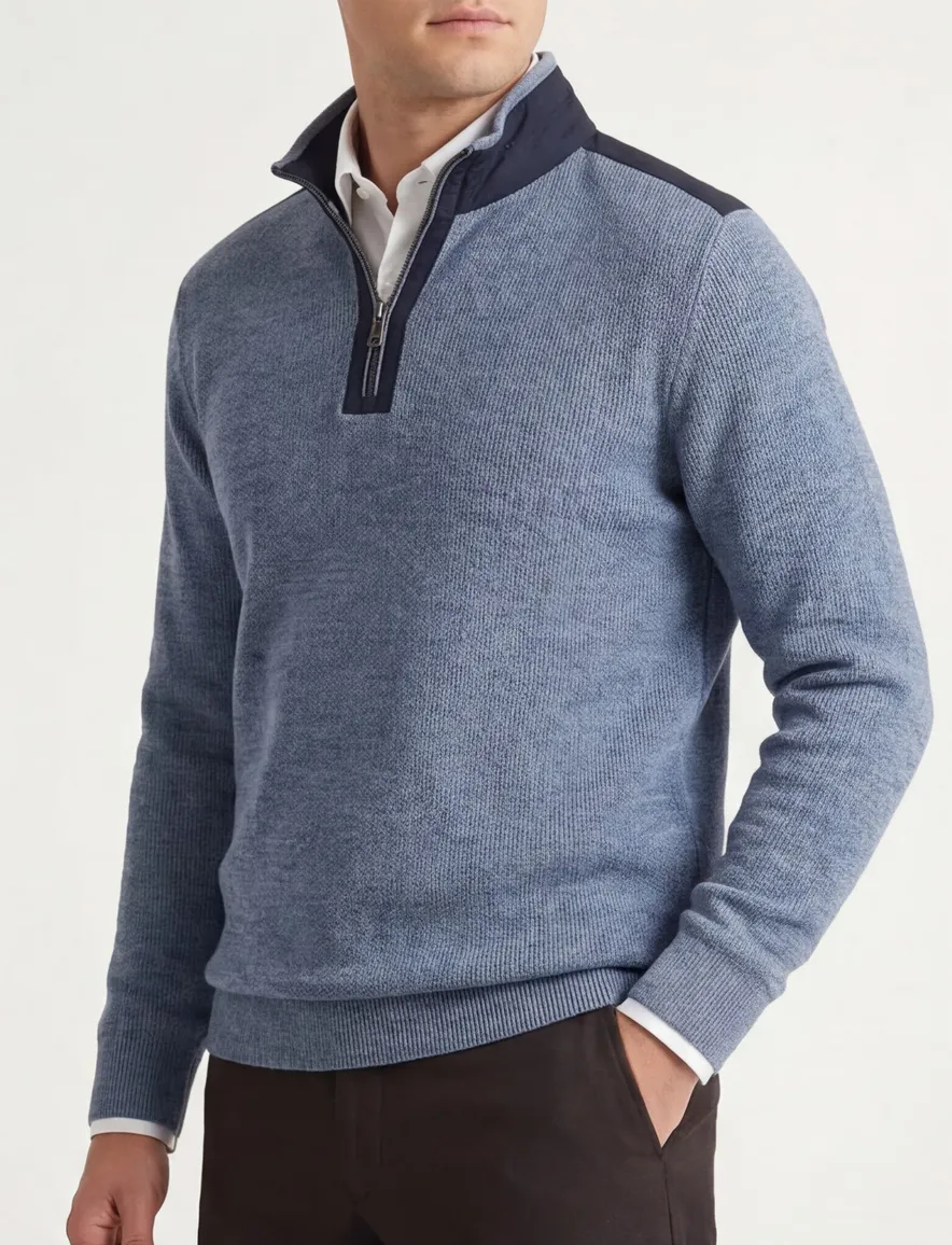 Casa Moda blauw half-zip trui gemêleerd
