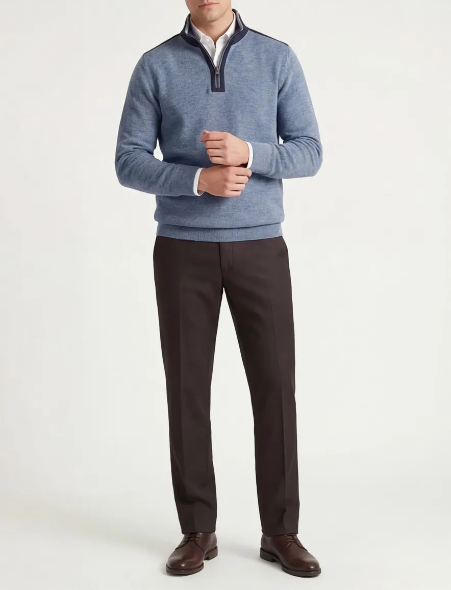 Casa Moda blauw half-zip trui gemêleerd