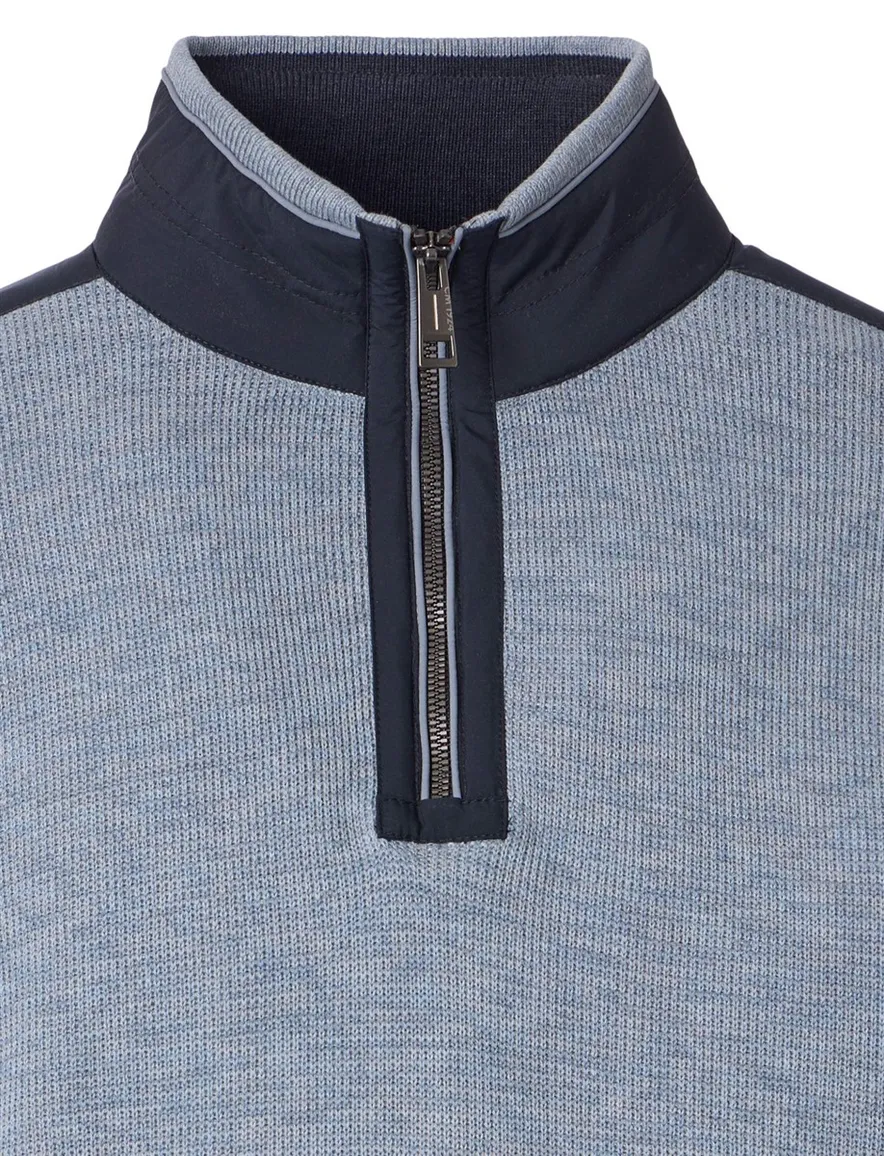 Casa Moda blauw half-zip trui gemêleerd