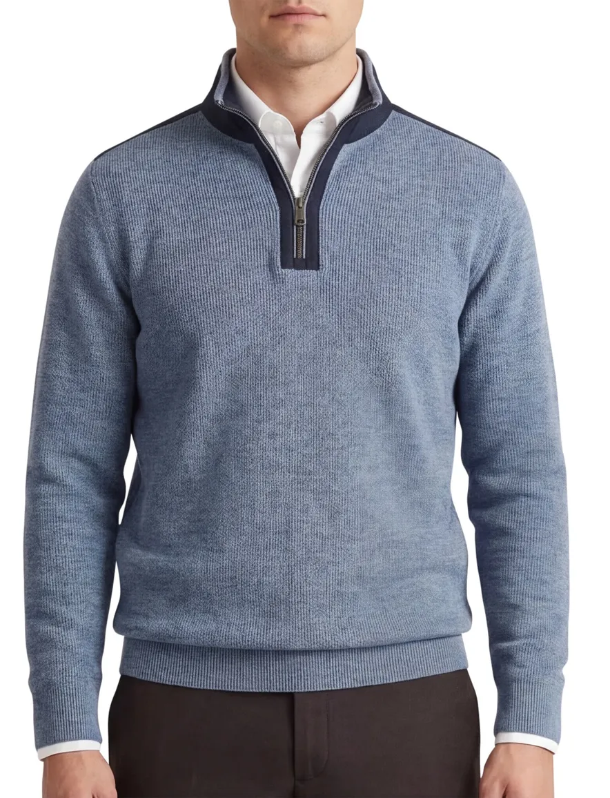 Casa Moda blauw half-zip trui gemêleerd