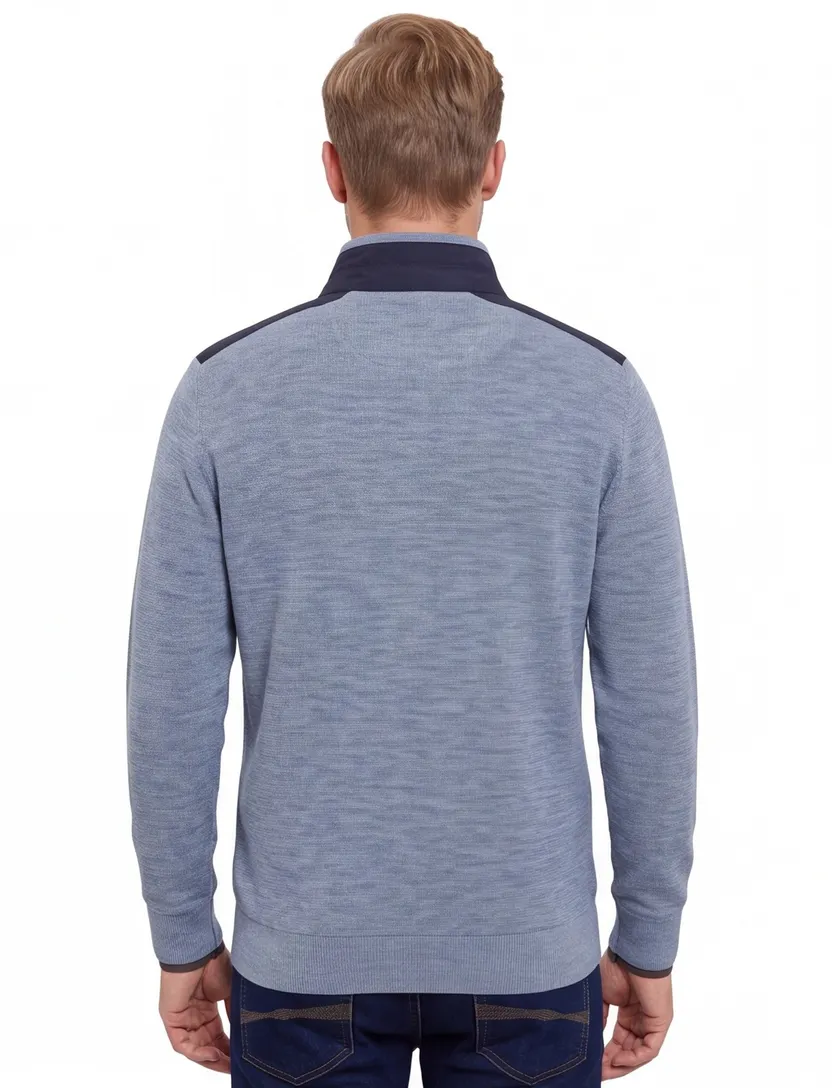 Casa Moda blauw half-zip trui 100% katoen