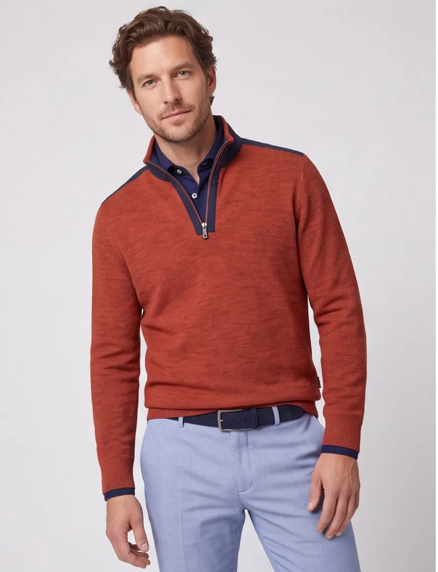 Casa Moda oranje half-zip trui gemêleerd