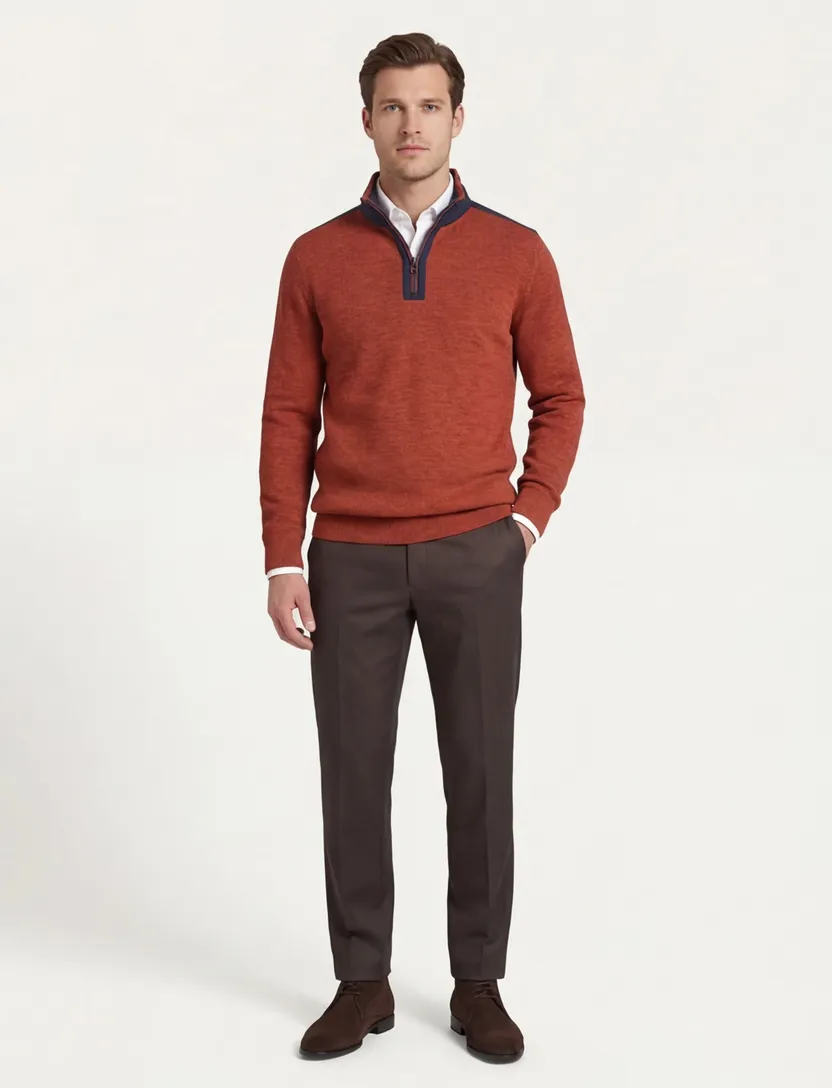 Casa Moda oranje half-zip trui 100% katoen