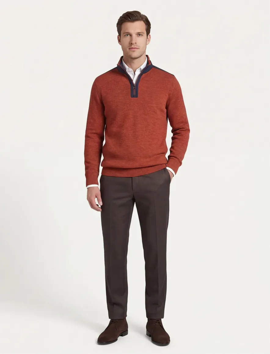 Casa Moda oranje half-zip trui gemêleerd