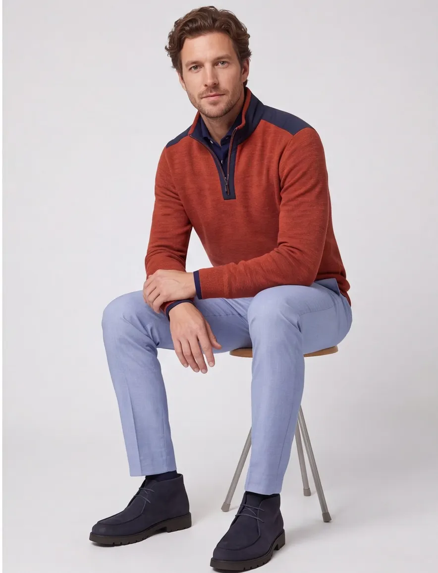 Casa Moda oranje half-zip trui gemêleerd