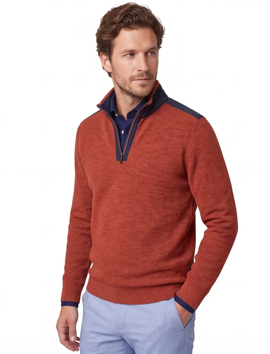 Casa Moda oranje half-zip trui gemêleerd