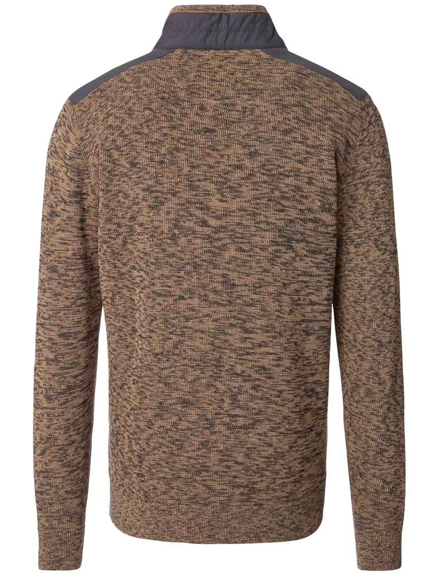 Casa Moda trui half zip bruin gemeleerd 100% katoen
