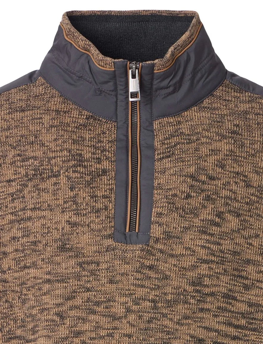 Casa Moda trui half zip bruin gemeleerd 100% katoen