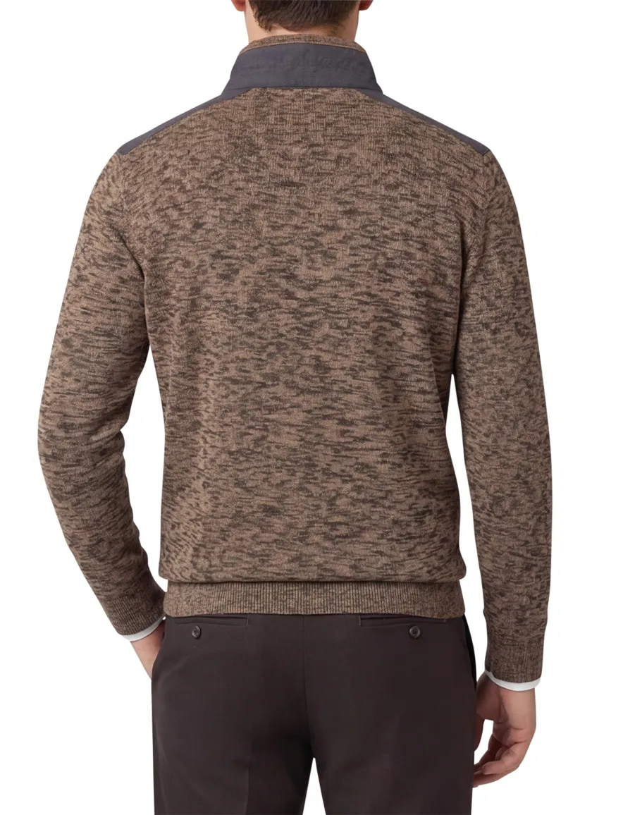 Casa Moda trui half zip bruin gemeleerd 100% katoen