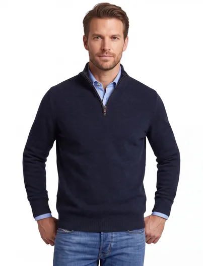 Casa Moda Casa Moda donkerblauw half-zip trui effen