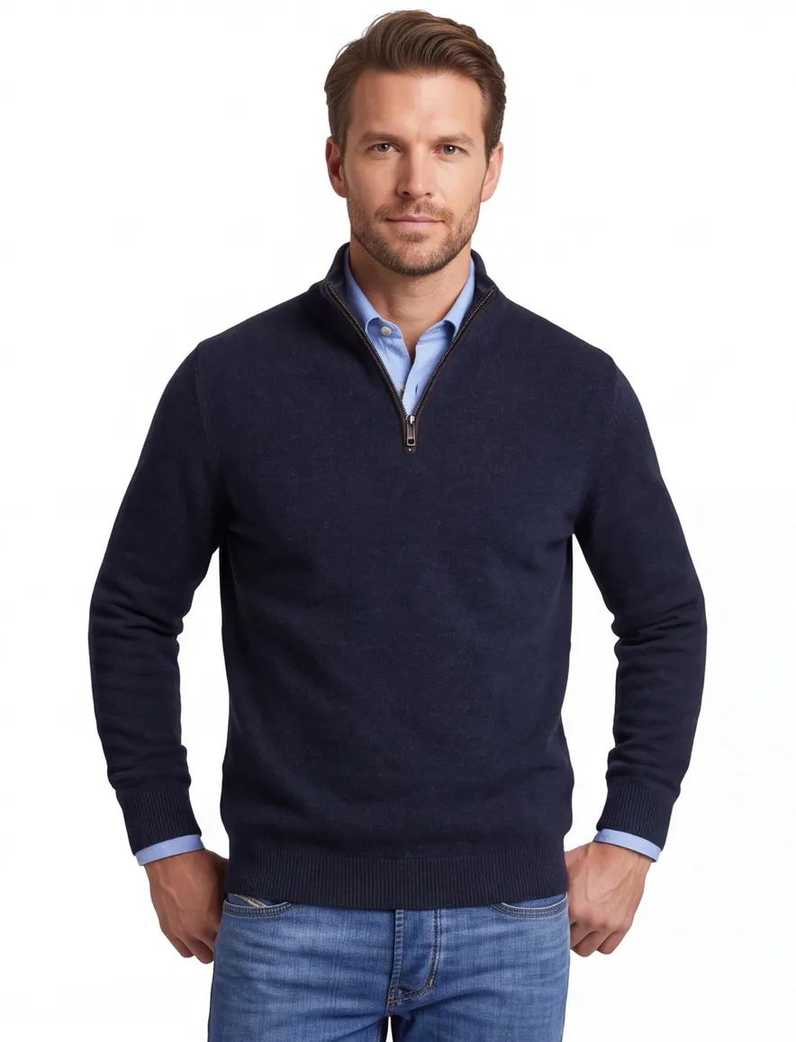 Casa Moda donkerblauw half-zip trui effen