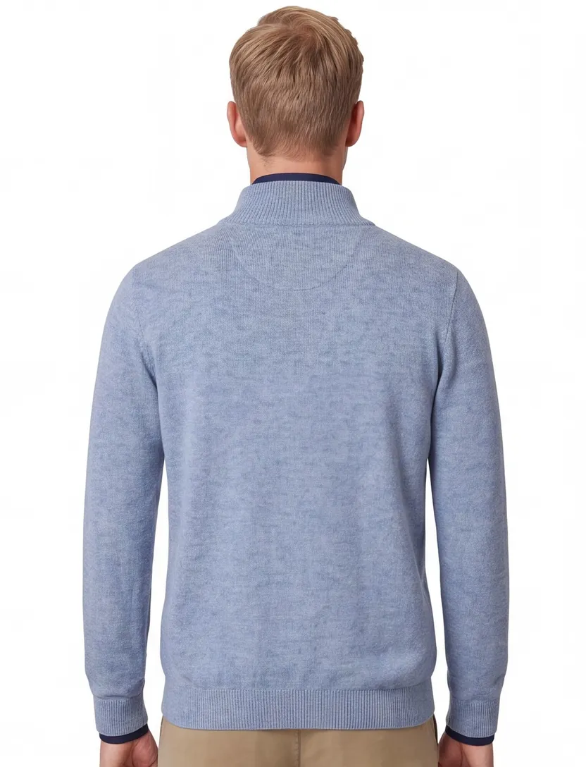Casa Moda lichtblauw half-zip trui met boord