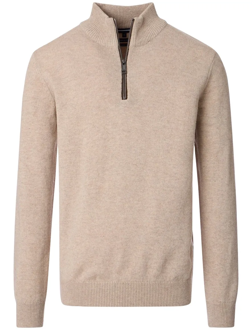 Casa Moda beige half-zip trui gemêleerd gebreid
