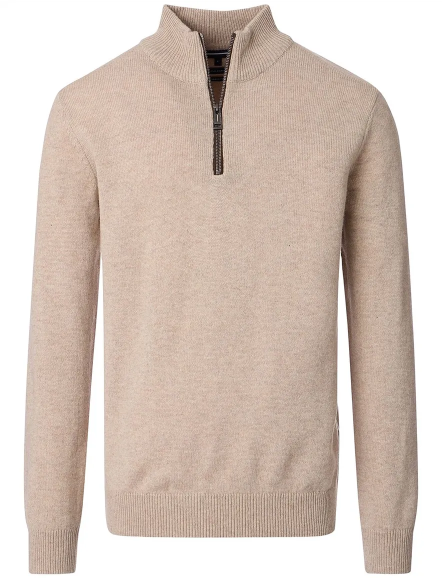 Casa Moda beige half-zip trui gemêleerd gebreid
