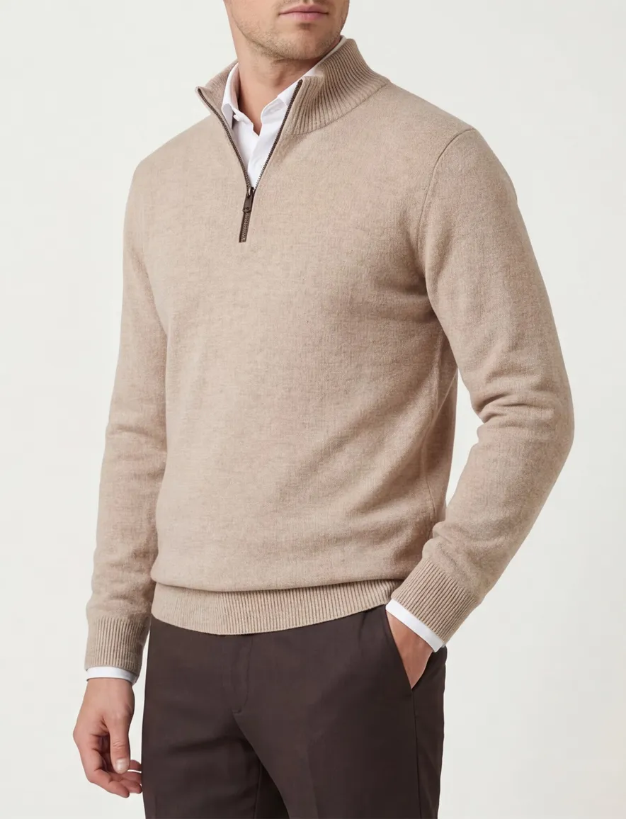 Casa Moda beige half-zip trui gemêleerd gebreid
