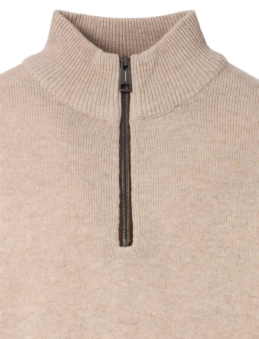 Casa Moda beige half-zip trui gemêleerd gebreid