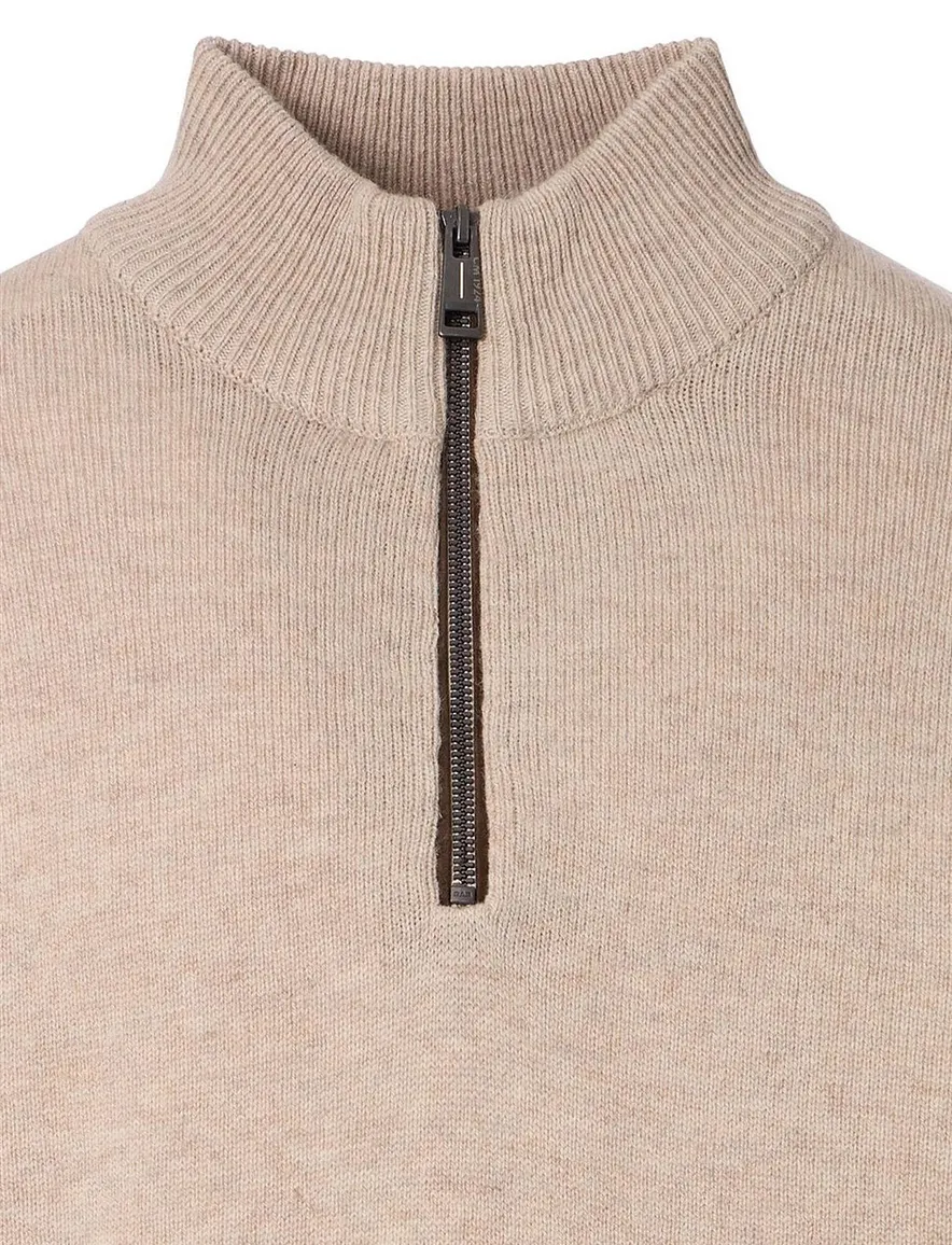 Casa Moda beige half-zip trui gemêleerd gebreid