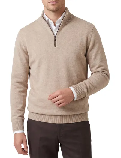 Casa Moda Casa Moda beige half-zip trui gemêleerd gebreid