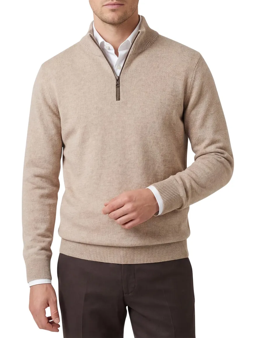 Casa Moda beige half-zip trui gemêleerd gebreid