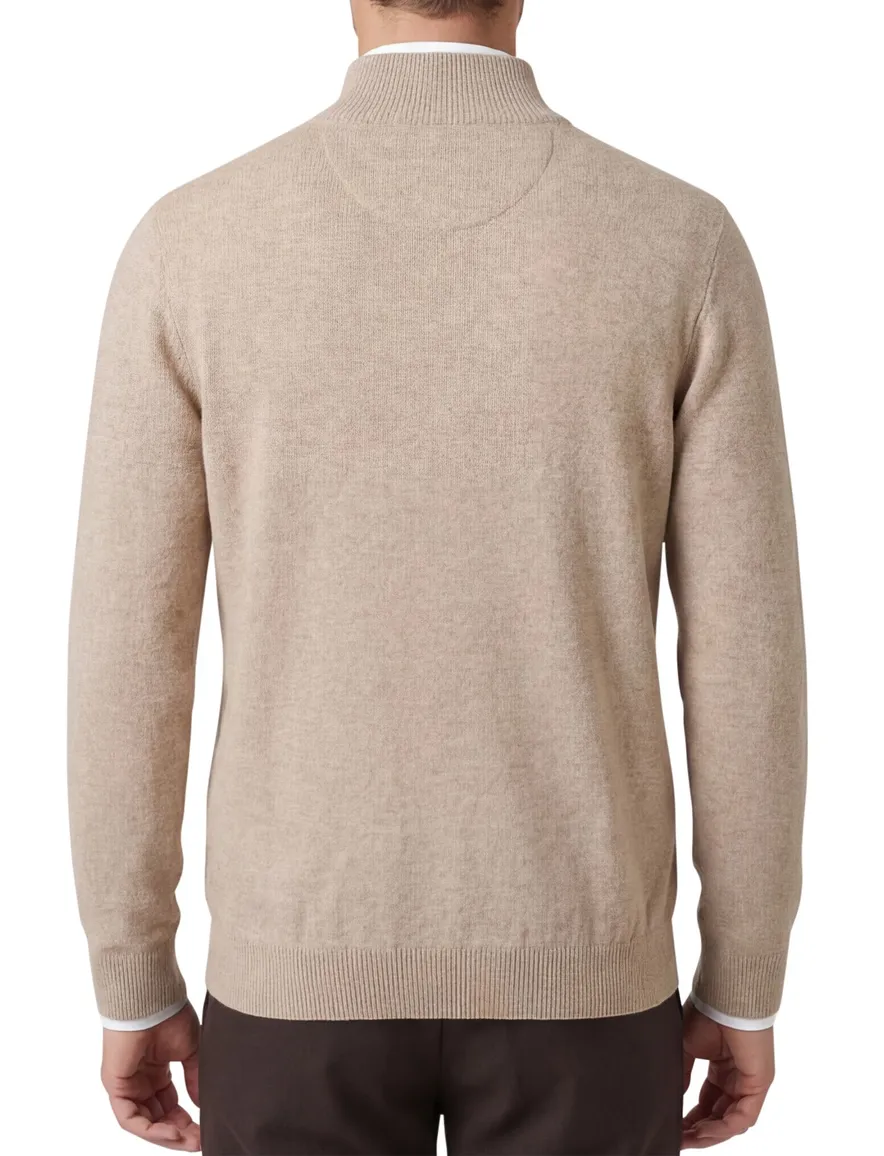 Casa Moda beige half-zip trui gemêleerd gebreid