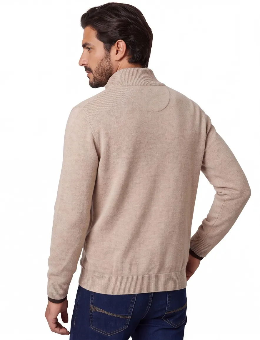 Casa Moda beige half-zip trui gemêleerd gebreid