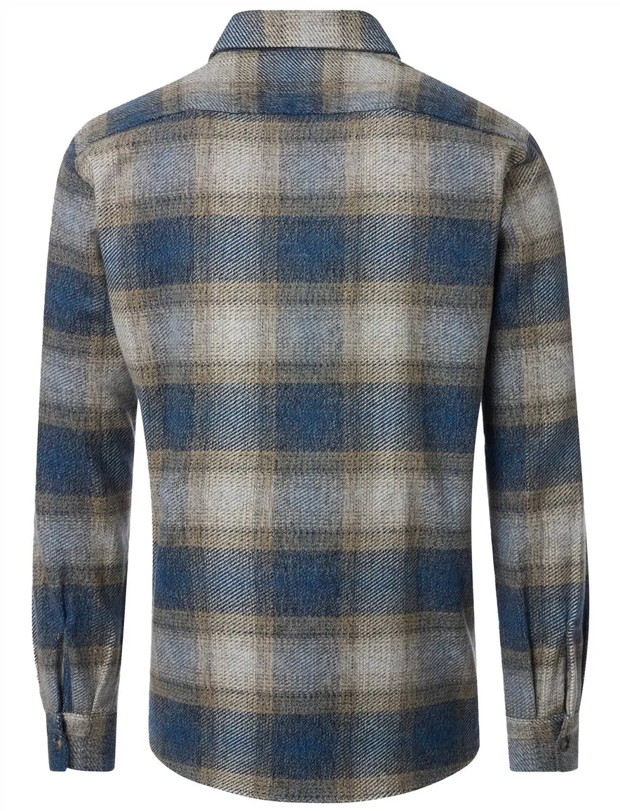Casa Moda overshirt blauw geruit casual fit met dubbele borstzak