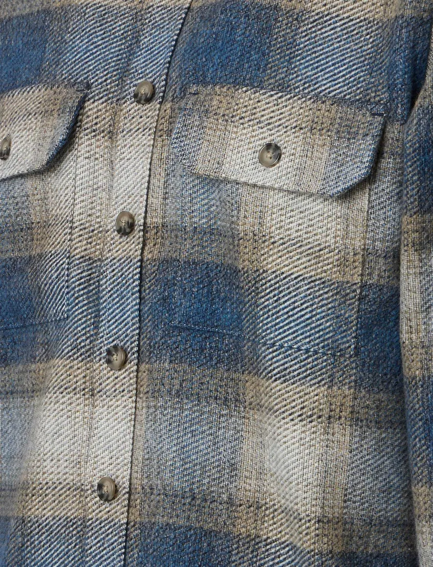 Casa Moda overshirt blauw geruit casual fit met dubbele borstzak