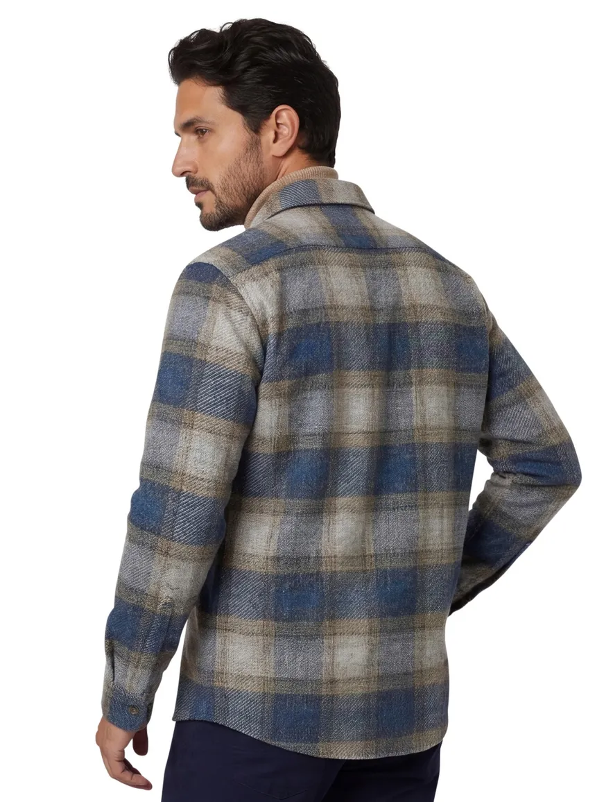 Casa Moda overshirt blauw geruit casual fit met dubbele borstzak