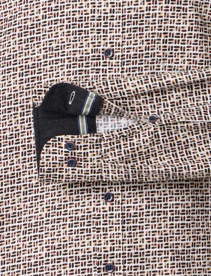 Casa Moda overhemd bruin geprint wijde fit katoen