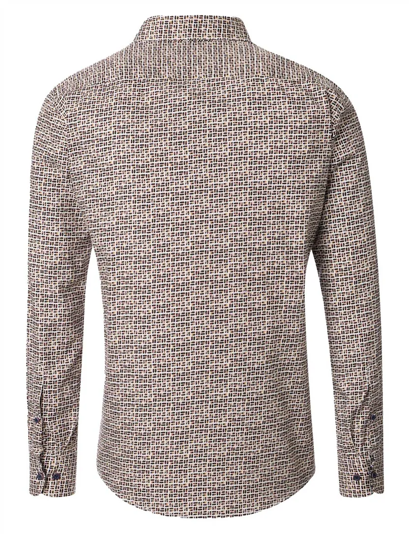 Casa Moda overhemd bruin geprint wijde fit katoen