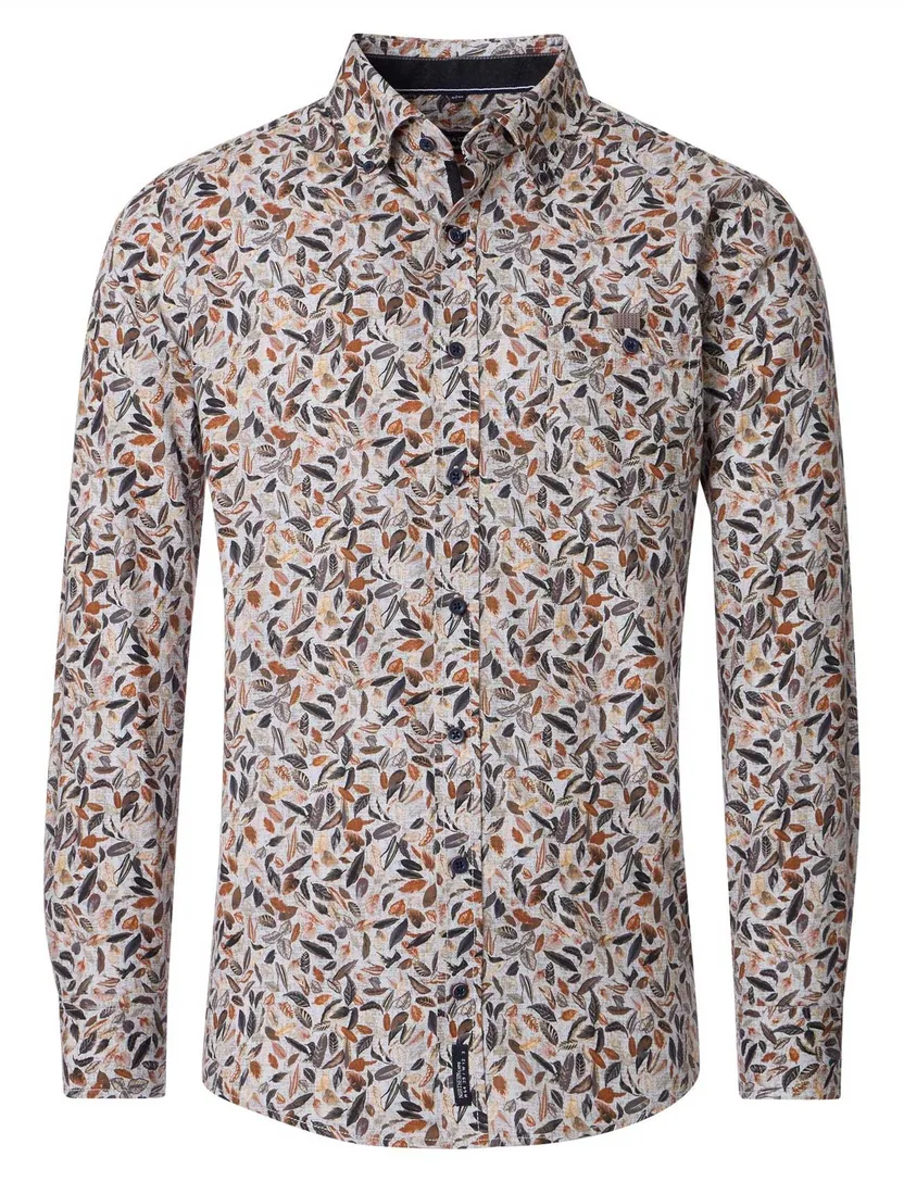 Casa Moda overhemd bruin geprint katoen button down wijde fit