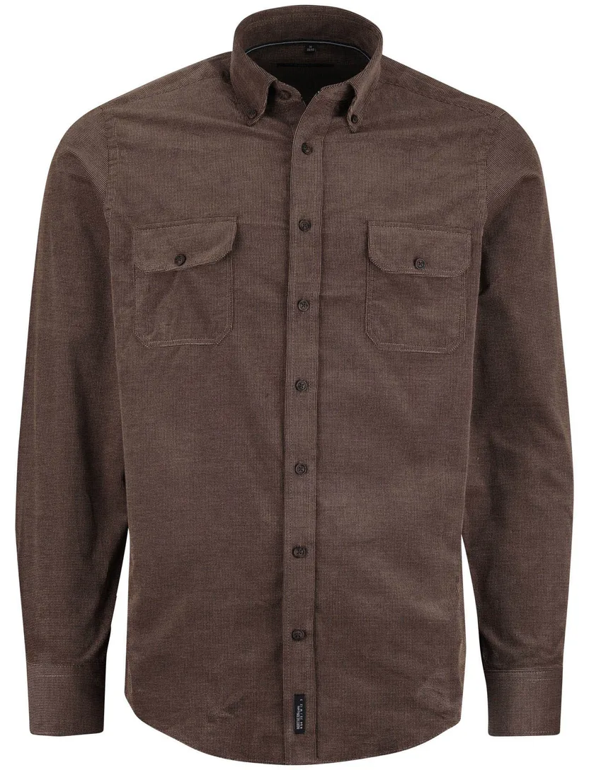 Casa Moda Overhemd Bruin dubbele borstzak 100% katoen