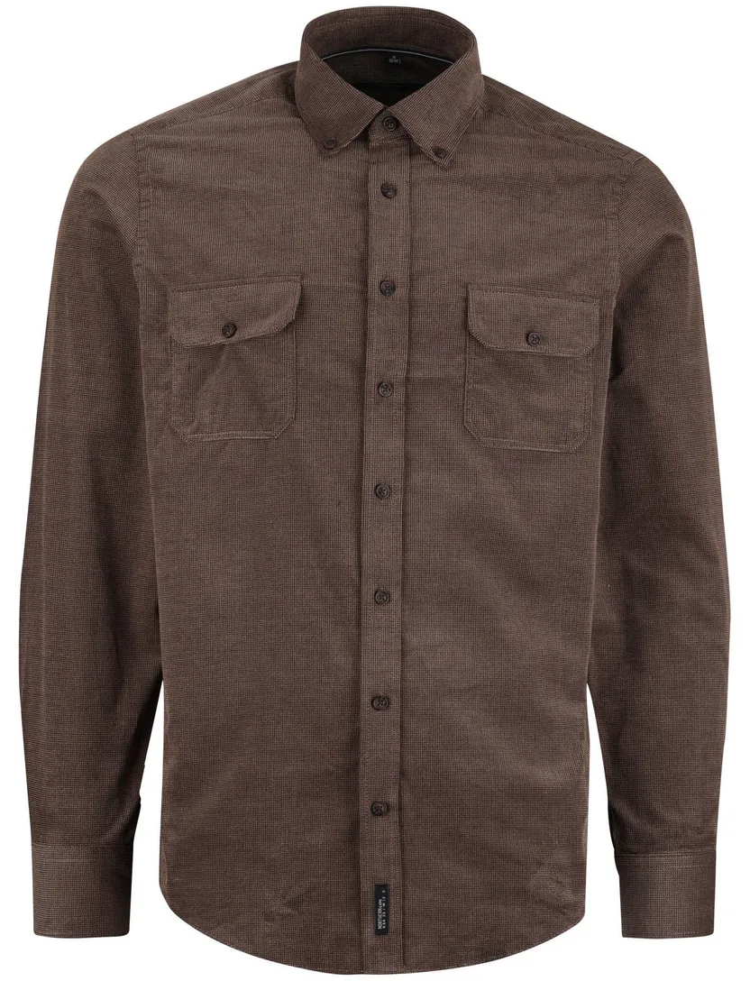 Casa Moda Overhemd Bruin dubbele borstzak 100% katoen