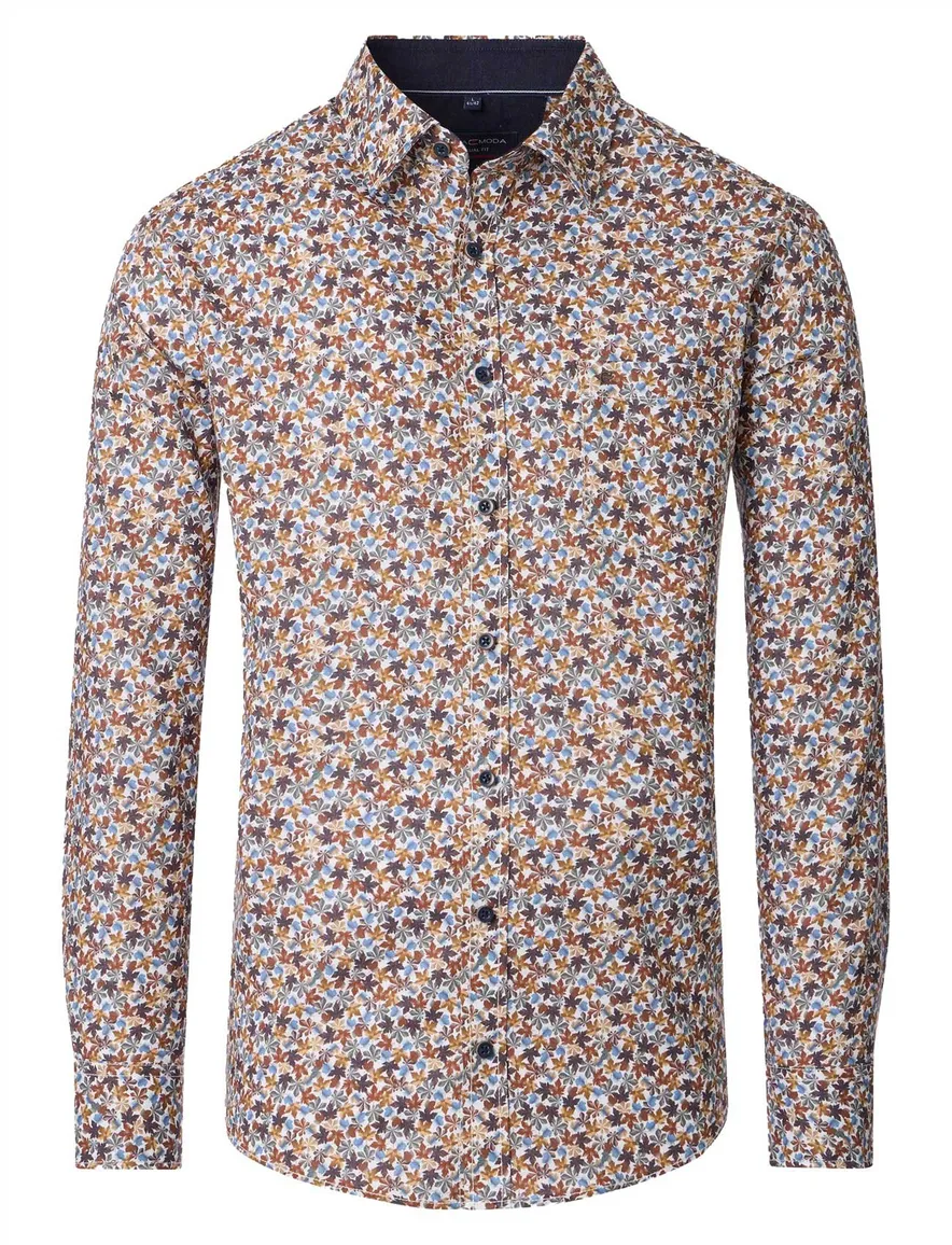 Casa Moda overhemd geprint oranje katoen wijde fit
