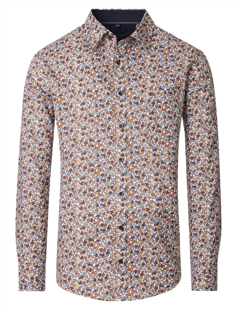 Casa Moda overhemd oranje katoen geprint wijde fit